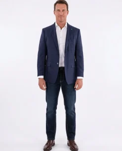 Blujacket Men's Navy Maron Plaid Reda Wool Regular Fit Blazer Sportcoat