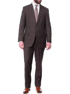 Blujacket Mens Regular Fit Brown Plaid Half Canvassed 100% Wool Suit