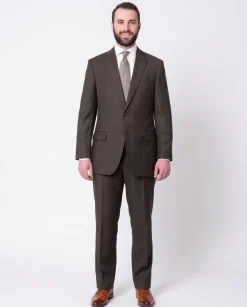 Blujacket Mens Regular Fit Brown Plaid Half Canvassed 100% Wool Suit