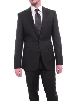 Blujacket Mens Solid Black 100% Wool Regular Fit 2 Piece Suit