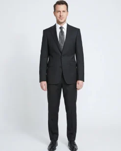 Blujacket Mens Solid Black 100% Wool Regular Fit 2 Piece Suit
