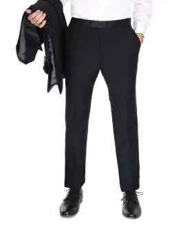 Blujacket Mens Solid Black 100% Wool Regular Fit Tuxedo Suit With Satin Lapel