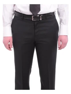 Blujacket Mens Solid Black Wool Cashmere Blend Trim Fit 2 Piece Suit