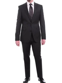Blujacket Mens Solid Black Wool Cashmere Regular Fit 2-piece Suit