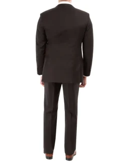 Blujacket Mens Solid Brown 100% Marzotto Wool Regular Fit 2 Piece Suit