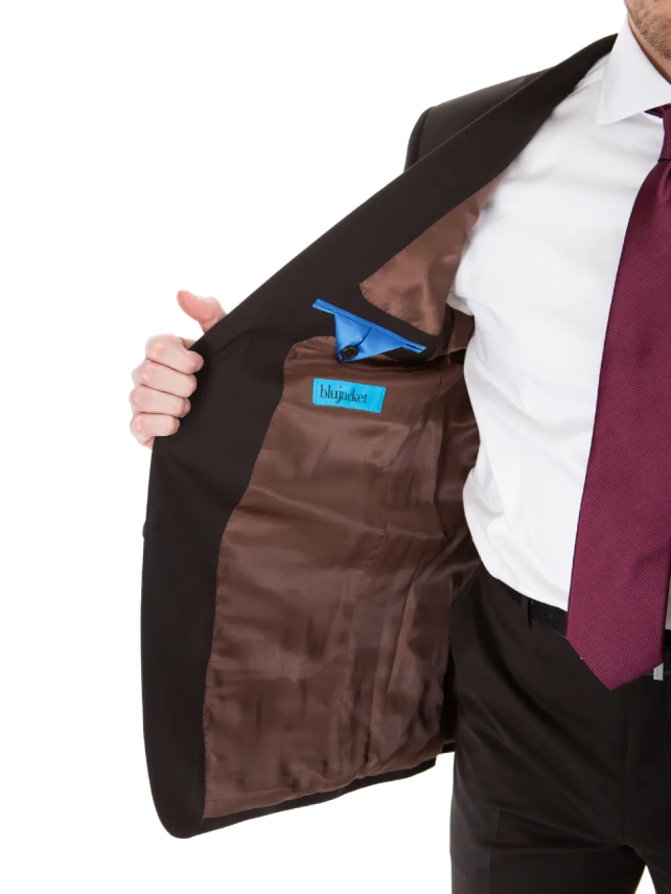 Blujacket Mens Solid Brown 100% Marzotto Wool Regular Fit 2 Piece Suit