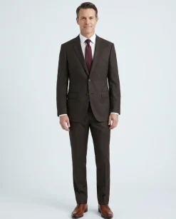 Blujacket Mens Solid Brown 100% Marzotto Wool Regular Fit 2 Piece Suit