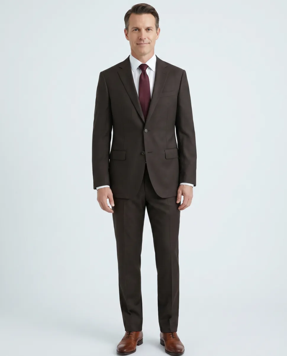 Blujacket Mens Solid Brown 100% Marzotto Wool Regular Fit 2 Piece Suit