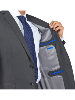 Blujacket Mens Solid Charcoal Gray Wool Cashmere Trim Fit 2 Piece Suit
