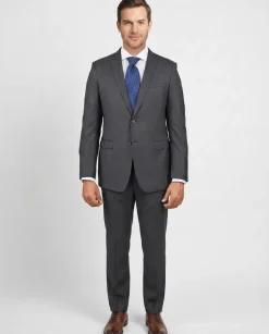 Blujacket Mens Solid Charcoal Gray Wool Cashmere Trim Fit 2 Piece Suit