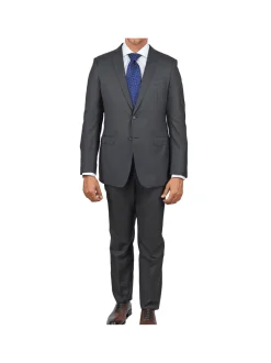 Blujacket Mens Solid Charcoal Gray Wool Cashmere Trim Fit 2 Piece Suit