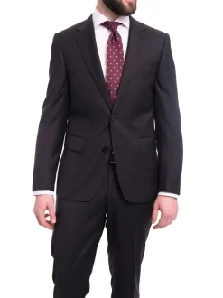 Blujacket Mens Solid Charcoal Gray Wool Cashmere Blend Regular Fit 2 Piece Suit