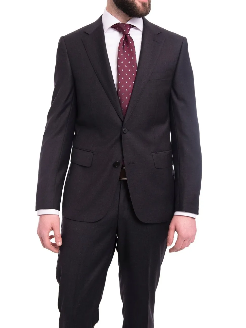 Blujacket Mens Solid Charcoal Gray Wool Cashmere Blend Regular Fit 2 Piece Suit