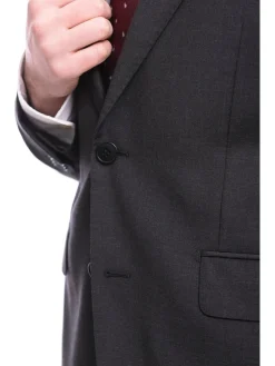 Blujacket Mens Solid Charcoal Gray Wool Cashmere Blend Regular Fit 2 Piece Suit