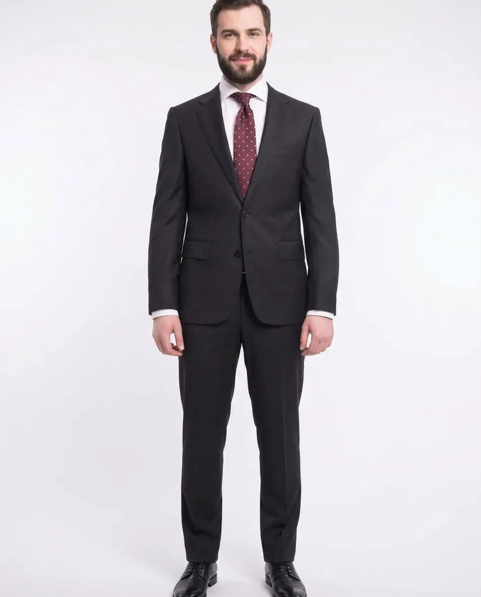 Blujacket Mens Solid Charcoal Gray Wool Cashmere Blend Regular Fit 2 Piece Suit
