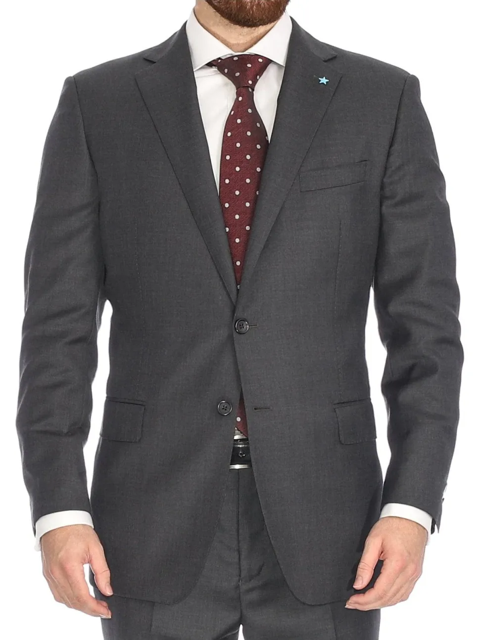 Blujacket Mens Solid Charcoal Gray 100% Wool Trim Fit Blazer Sportcoat