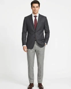 Blujacket Mens Solid Charcoal Gray 100% Wool Trim Fit Blazer Sportcoat