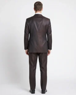 Blujacket Mens Solid Dark Brown Regular Fit Reda Wool 2 Button Suit