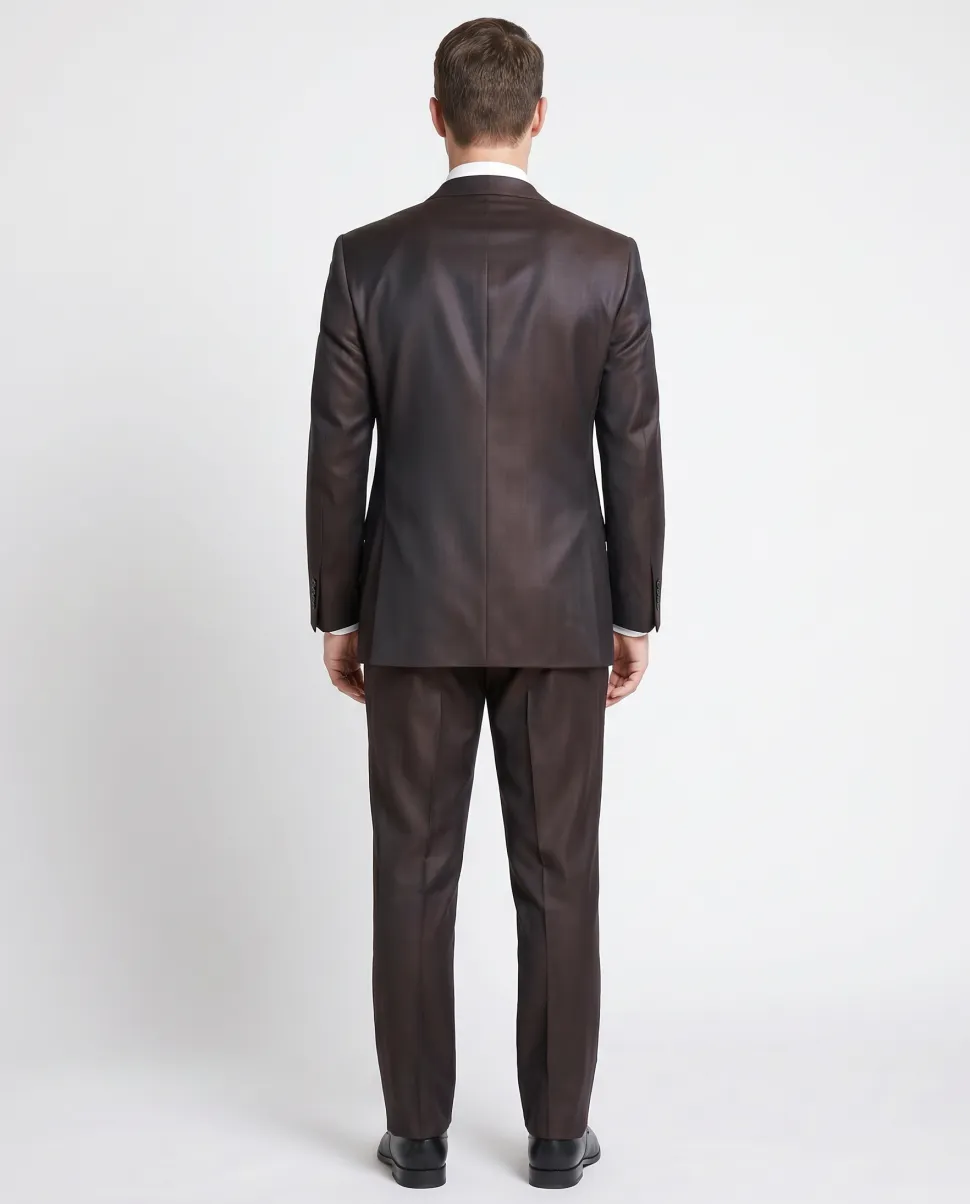 Blujacket Mens Solid Dark Brown Regular Fit Reda Wool 2 Button Suit