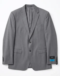 Blujacket Mens Solid Gray Trim Fit Notch Lapel Marzotto Wool 2-Button Suit