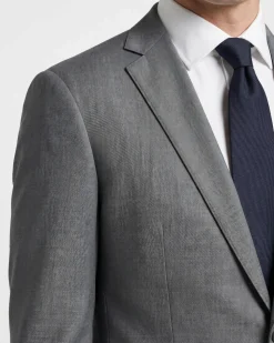 Blujacket Mens Solid Gray Trim Fit Notch Lapel Marzotto Wool 2-Button Suit