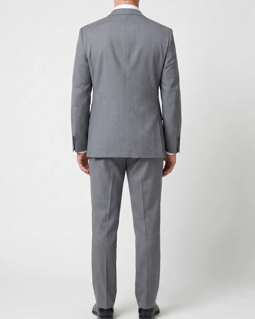 Blujacket Mens Solid Gray Trim Fit Notch Lapel Marzotto Wool 2-Button Suit