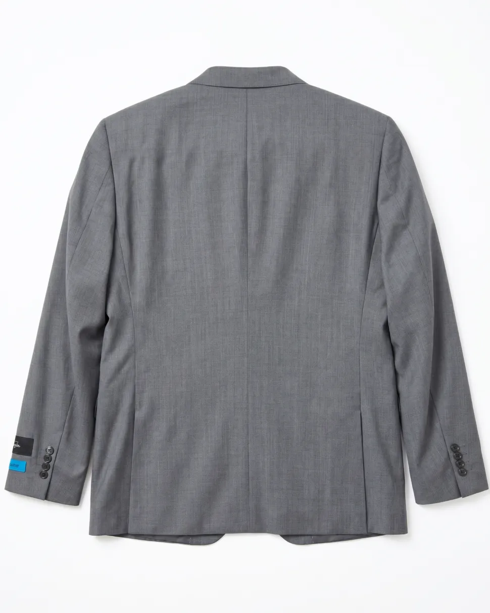Blujacket Mens Solid Gray Trim Fit Notch Lapel Marzotto Wool 2-Button Suit