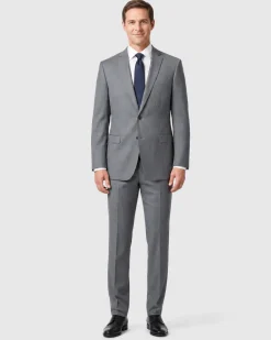 Blujacket Mens Solid Gray Trim Fit Notch Lapel Marzotto Wool 2-Button Suit