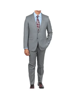Blujacket Mens Solid Light Gray Wool Cashmere Trim Fit 2 Piece Suit