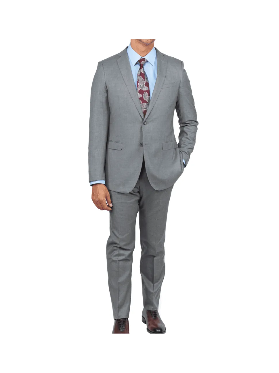 Blujacket Mens Solid Light Gray Wool Cashmere Trim Fit 2 Piece Suit