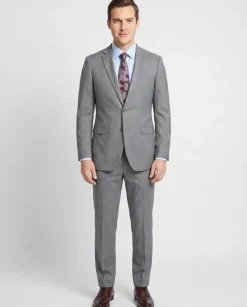 Blujacket Mens Solid Light Gray Wool Cashmere Trim Fit 2 Piece Suit