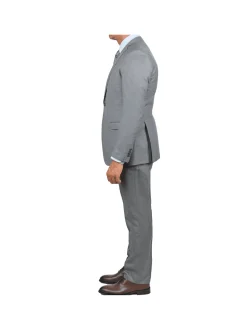 Blujacket Mens Solid Light Gray Wool Cashmere Trim Fit 2 Piece Suit