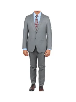 Blujacket Mens Solid Light Gray Wool Cashmere Trim Fit 2 Piece Suit