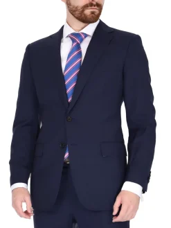 Blujacket Mens Solid Navy Blue Wool Cashmere Trim Fit 2 Piece Suit