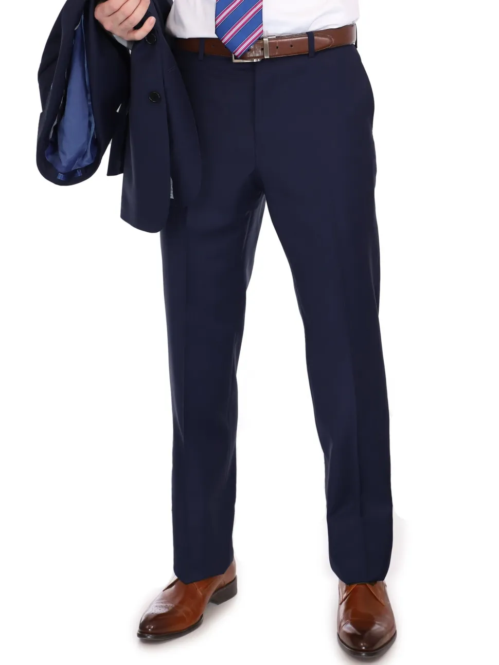Blujacket Mens Solid Navy Blue Wool Cashmere Trim Fit 2 Piece Suit