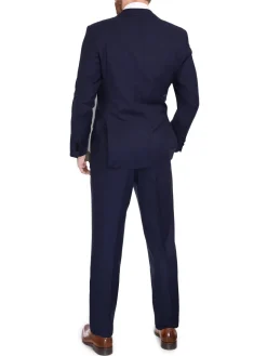 Blujacket Mens Solid Navy Blue Wool Cashmere Trim Fit 2 Piece Suit