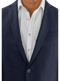 Blujacket Men's Solid Navy Blue Textured VBC Wool Regular Fit Blazer Sportcoat