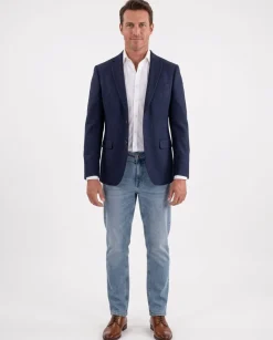 Blujacket Men's Solid Navy Blue Textured VBC Wool Regular Fit Blazer Sportcoat