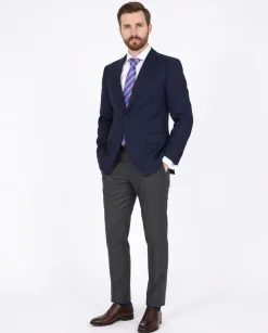 Blujacket Mens Solid Navy Blue 100% Wool Trim Fit 2 Button Blazer Sportcoat