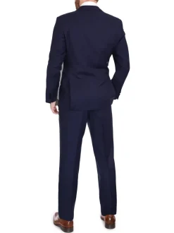 Blujacket Men's Solid Navy Blue 100% Wool Half Canvassed Slim Fit Suit