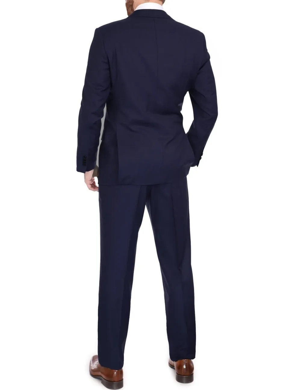 Blujacket Men's Solid Navy Blue 100% Wool Half Canvassed Slim Fit Suit