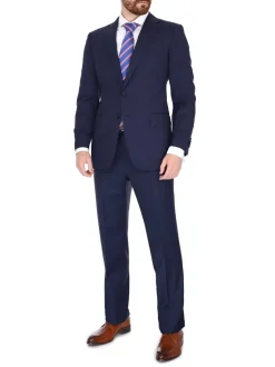 Blujacket Men's Solid Navy Blue 100% Wool Half Canvassed Slim Fit Suit
