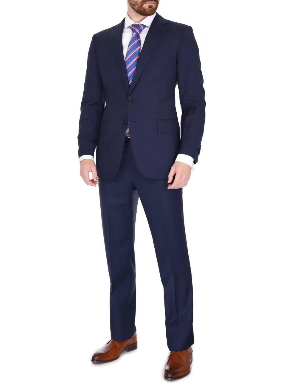 Blujacket Men's Solid Navy Blue 100% Wool Half Canvassed Slim Fit Suit