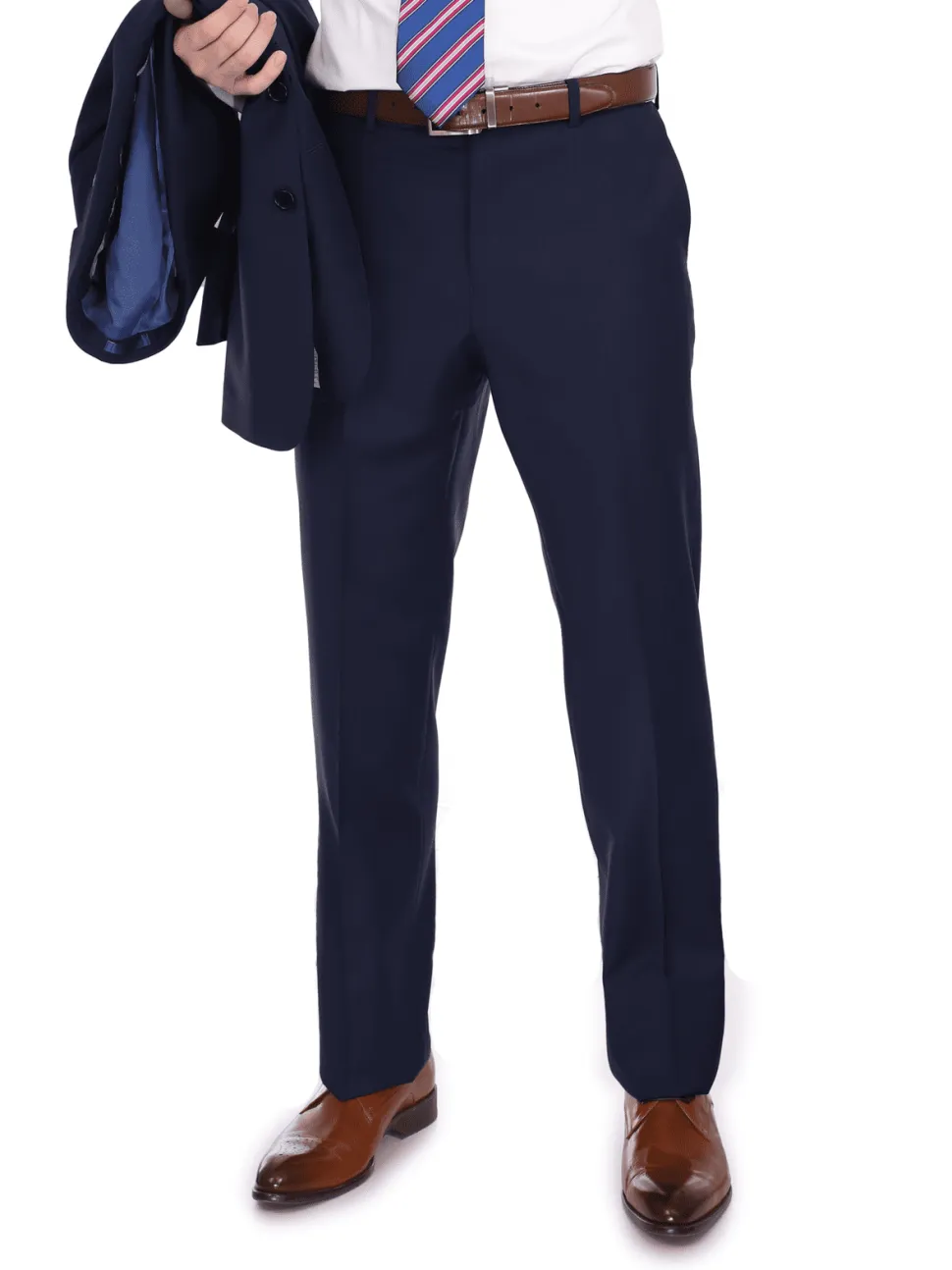 Blujacket Men's Solid Navy Blue 100% Wool Half Canvassed Slim Fit Suit
