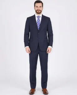 Blujacket Men's Solid Navy Blue 100% Wool Half Canvassed Slim Fit Suit