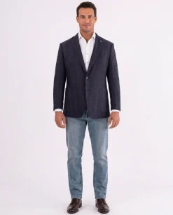 Blujacket Navy Blue Regular Fit 1/4 Lined Drago Wool Cashmere Blazer Sportcoat