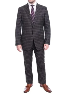 Blujacket Slim Fit Charcoal Gray & Blue Plaid Half Canvassed Wool Suit