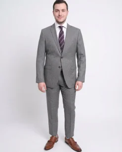 Blujacket Slim Fit Gray & Black Houndstooth Half Canvassed Vbc Wool Suit
