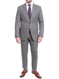 Blujacket Slim Fit Gray & Black Houndstooth Half Canvassed Vbc Wool Suit