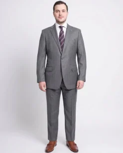 Blujacket Slim Fit Gray Pinstriped Two Button Half Canvassed Wool Suit